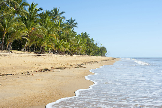 Photograph of a quiet beach on an island nation in the Pacific Ocean that is vulnerable to the rising seas.