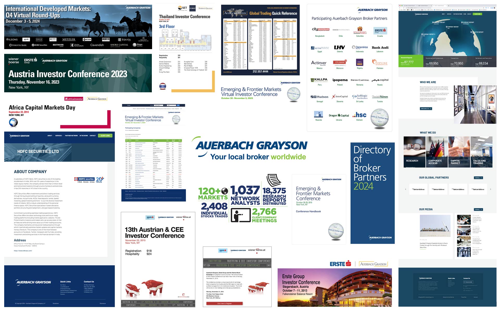 Client: Auerbach Grayson: Financial Brokerage. Media Projects: Website Management, Conference Websites and Media Assets, Info Displays, Brochures.