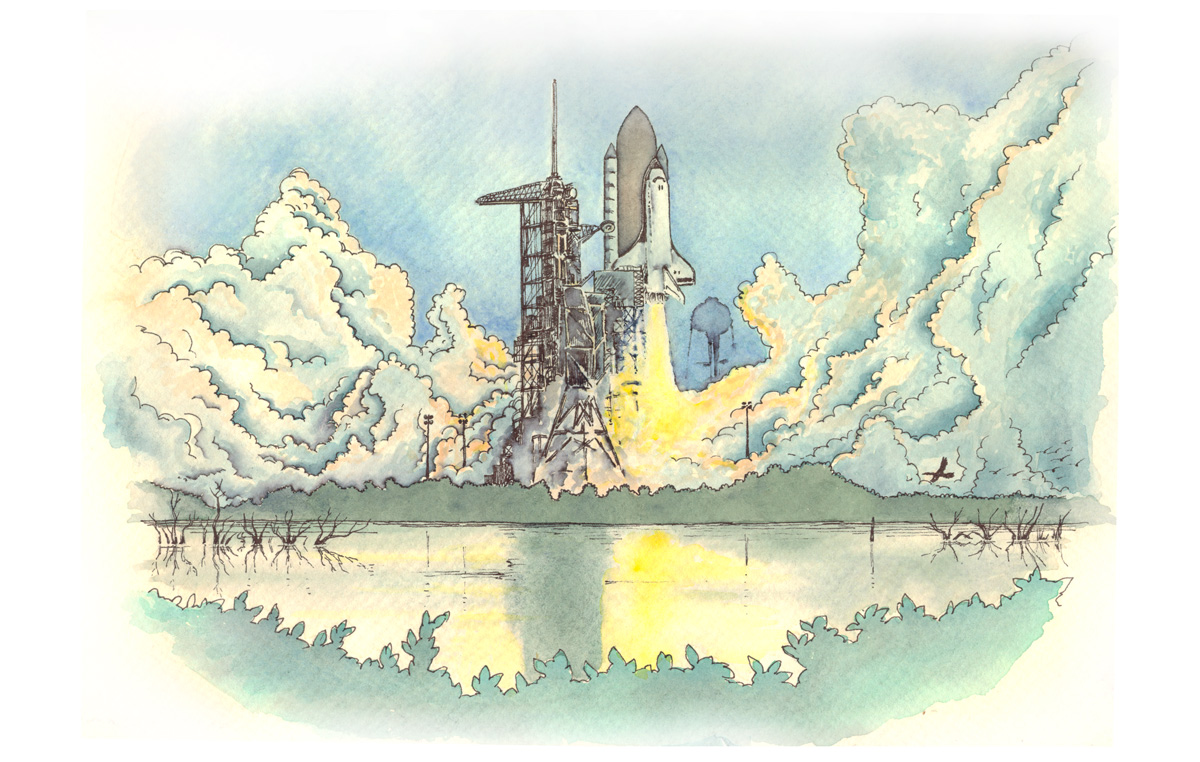 "Space Shuttle": Watercolor illustration for Miami Magazine